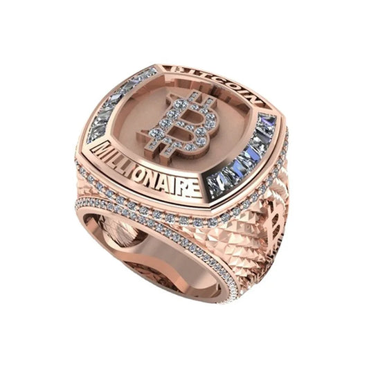 Men Women Luxury Bitcoin Commemorative Ring Creative Metal Punk Hip