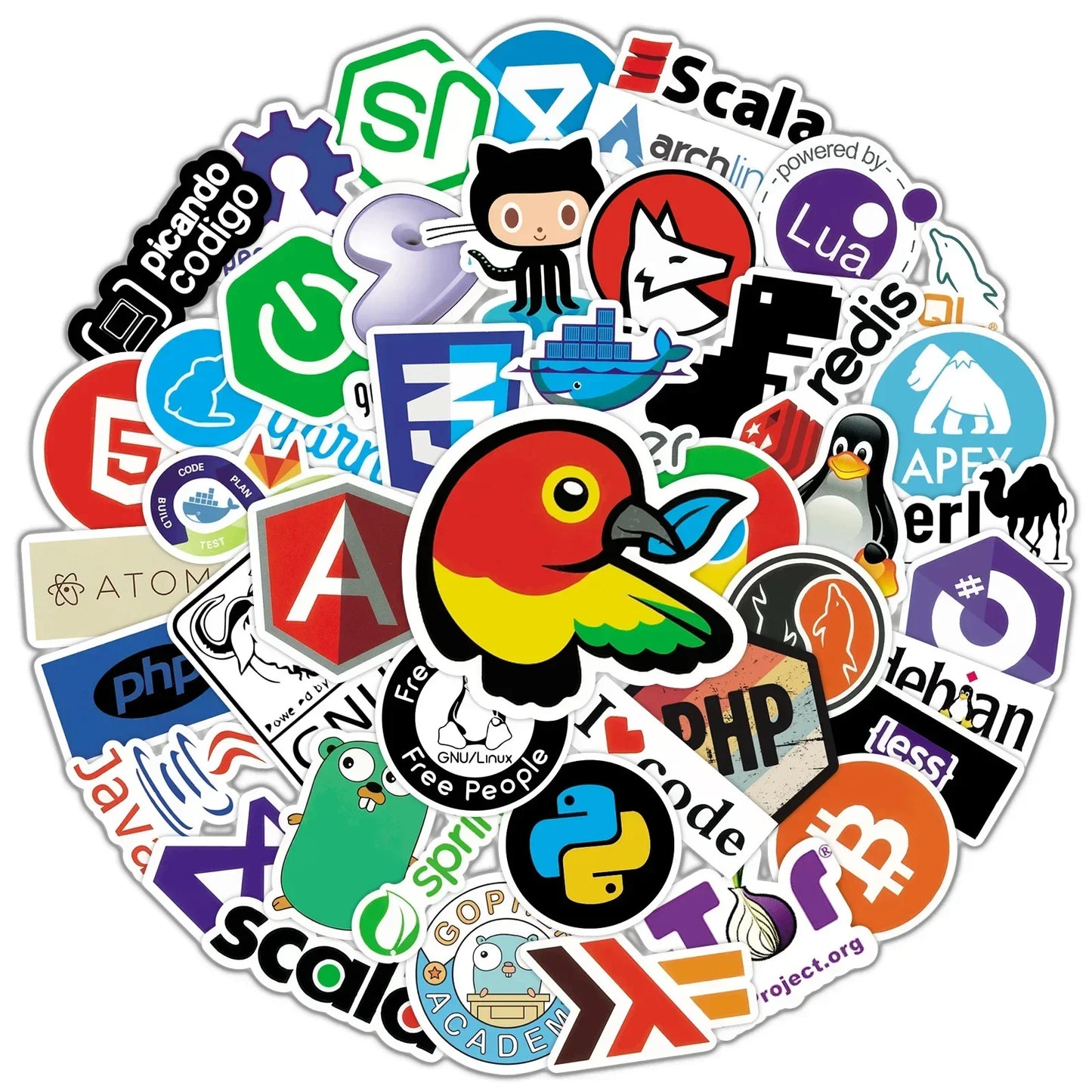 50pcs Cool Internet Programming Stickers Java php Docker Geek Html