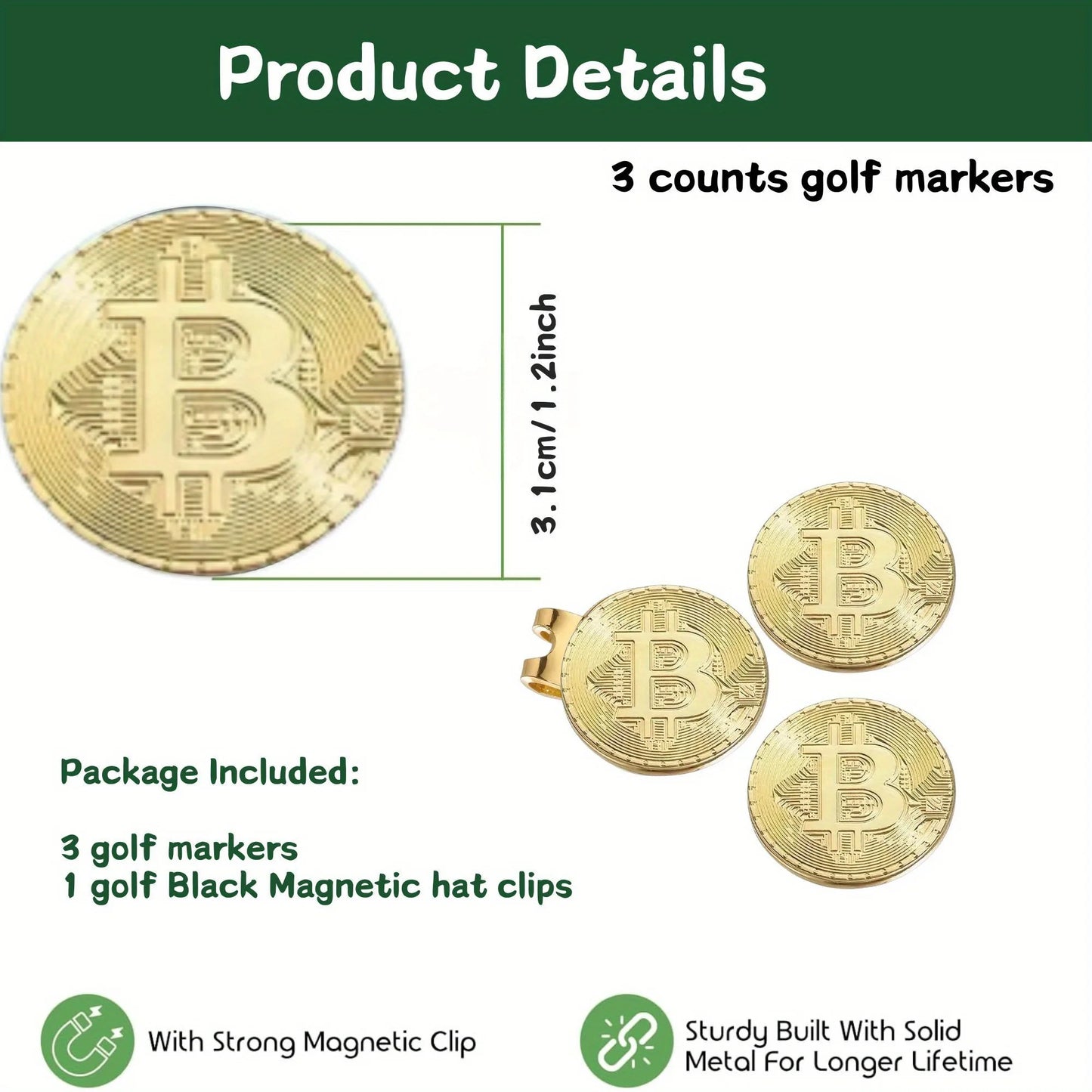 3 counts Magnetic Golf Ball Markers Durable Mixed Color Iron Magnetic