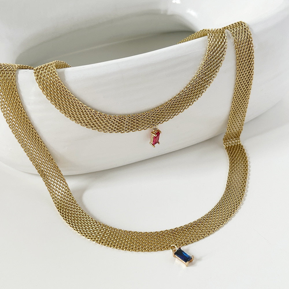 2021 Classic Snake Gold Color Cube Chain Roll Necklace  For Women