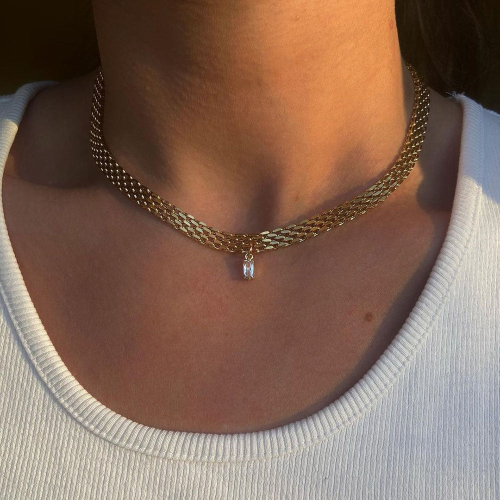 2021 Classic Snake Gold Color Cube Chain Roll Necklace  For Women