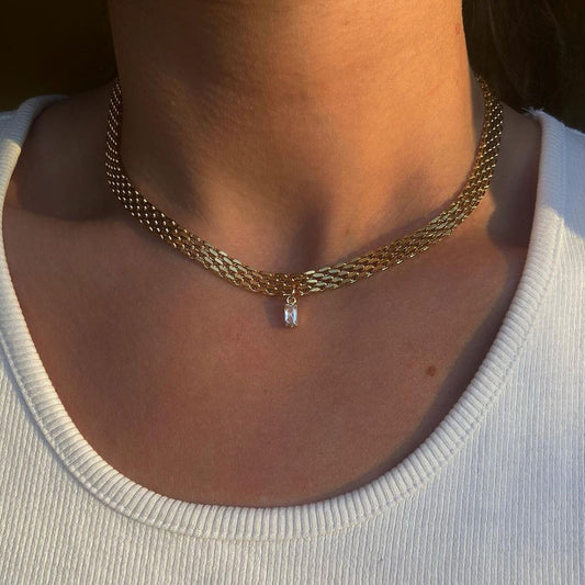 2021 Classic Snake Gold Color Cube Chain Roll Necklace  For Women