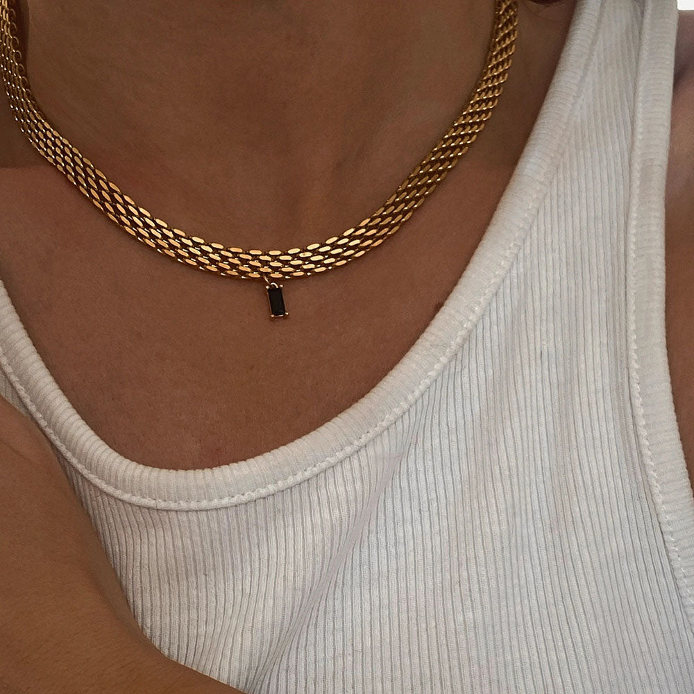 2021 Classic Snake Gold Color Cube Chain Roll Necklace  For Women
