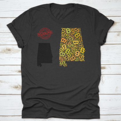 Rubber Philadelphia Stamp, And Bank Mosaic Map Of Alabama State. Red
