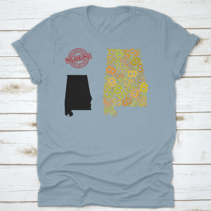 Rubber Philadelphia Stamp, And Bank Mosaic Map Of Alabama State. Red