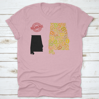 Rubber Philadelphia Stamp, And Bank Mosaic Map Of Alabama State. Red