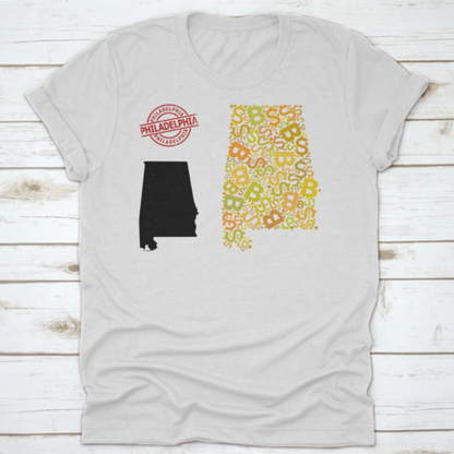 Rubber Philadelphia Stamp, And Bank Mosaic Map Of Alabama State. Red