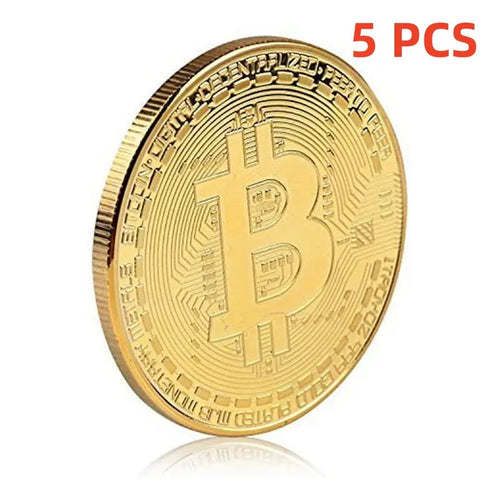5PCSGold Plated Bitcoin Coin Collectible Art Collection Gift Physical