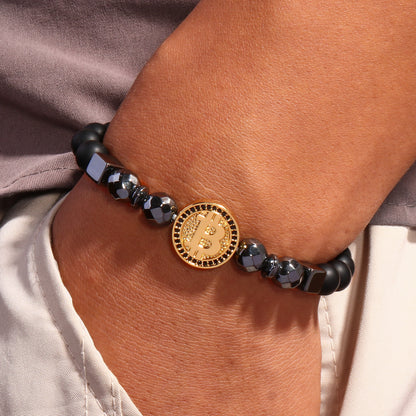 2019 Fashion Luxury Bitcoin Bracelet Men Black Hematite Stone Charm