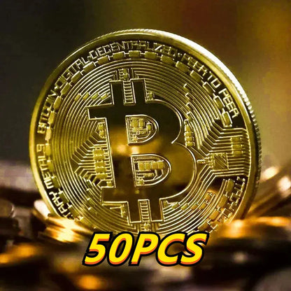 60-2PCS Gold Plated Bitcoin Coin Collectible Art Collection Gift