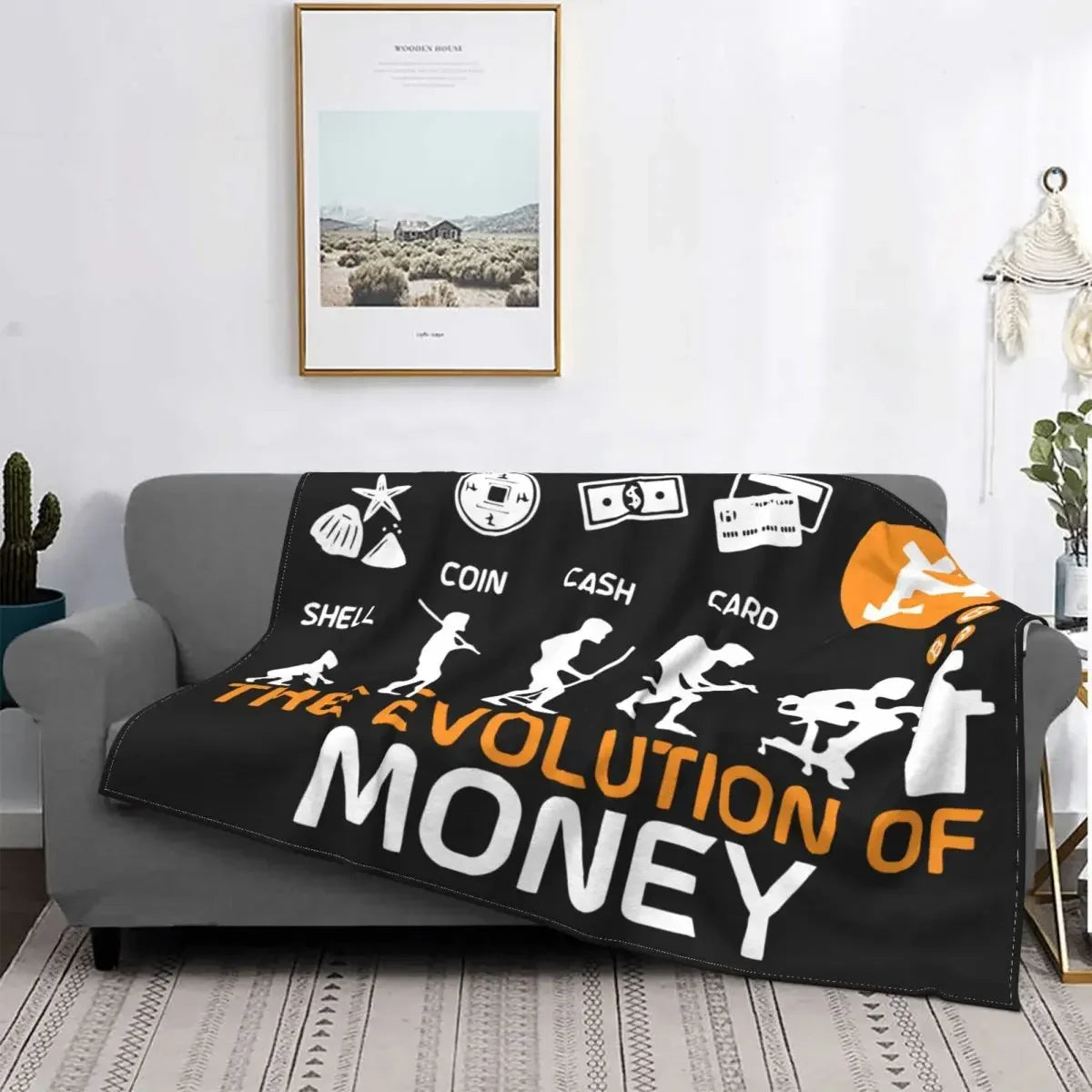 The Evolution Of Money Bitcoin Blankets Flannel Decoration Crypto Coin
