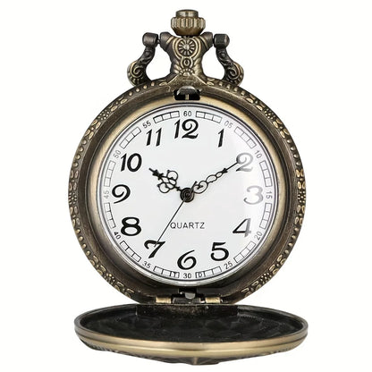 Antique Bronze Bitcoin Pattern Quartz Pocket Watch Exquisite Engraving
