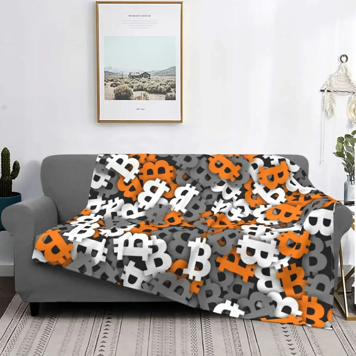 3d Printed Blanket Soft Cozy Warm BTC Cryptocurrency Home Bedroom Sofa