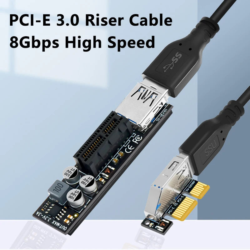 PCI-E Extender PCI E 1X to 1X Riser USB 3.0 Cable SATA Power Working
