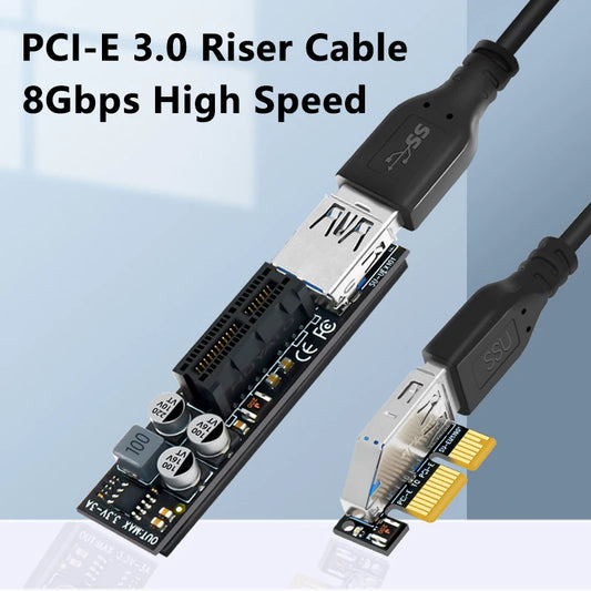 PCI-E Extender PCI E 1X to 1X Riser USB 3.0 Cable SATA Power Working