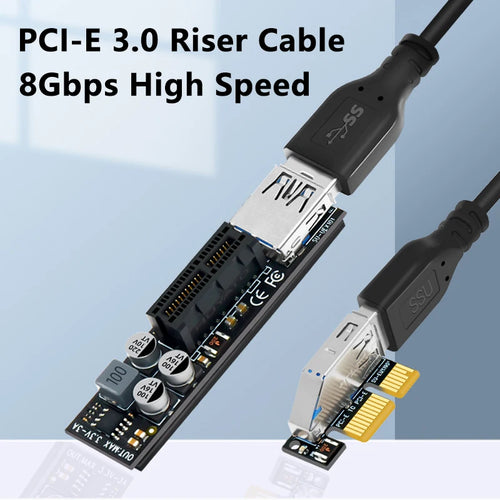 PCI-E Extender PCI E 1X to 1X Riser USB 3.0 Cable SATA Power Working