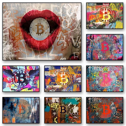 Bitcoin Canvas Art Paintings Graffiti Poster and Print