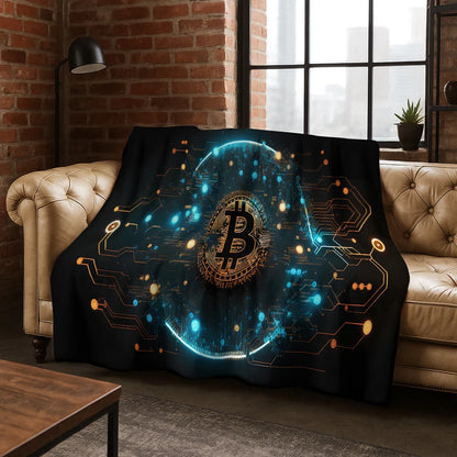 3D HD Bitcoin Money Pattern Flannel Blanket Soft Warm Blanket for Home