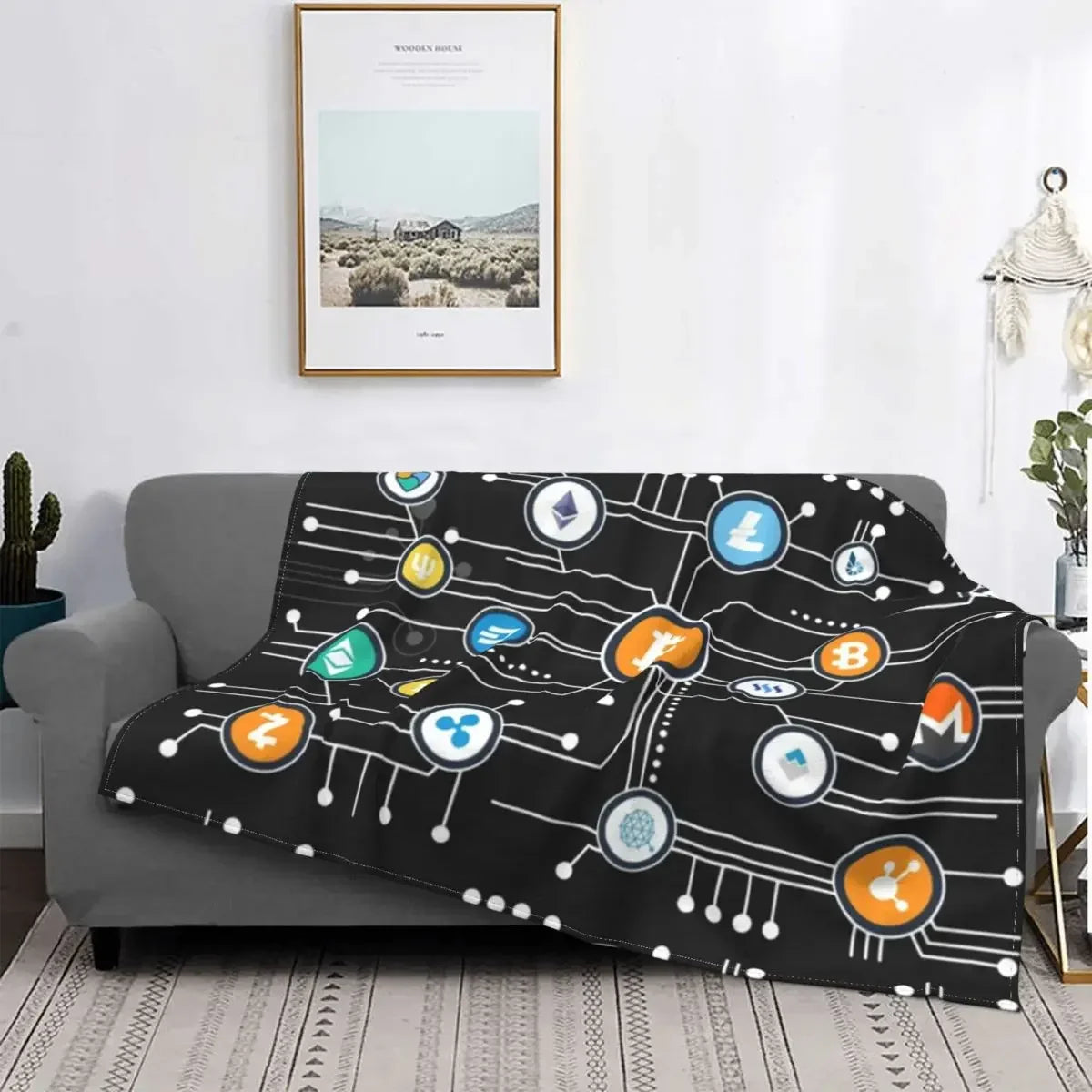 3d Printed Blanket Soft Cozy Warm BTC Cryptocurrency Home Bedroom Sofa