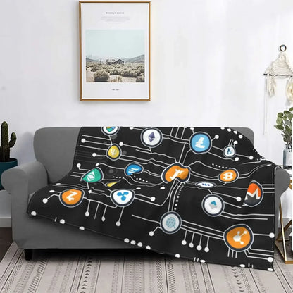 3d Printed Blanket Soft Cozy Warm BTC Cryptocurrency Home Bedroom Sofa