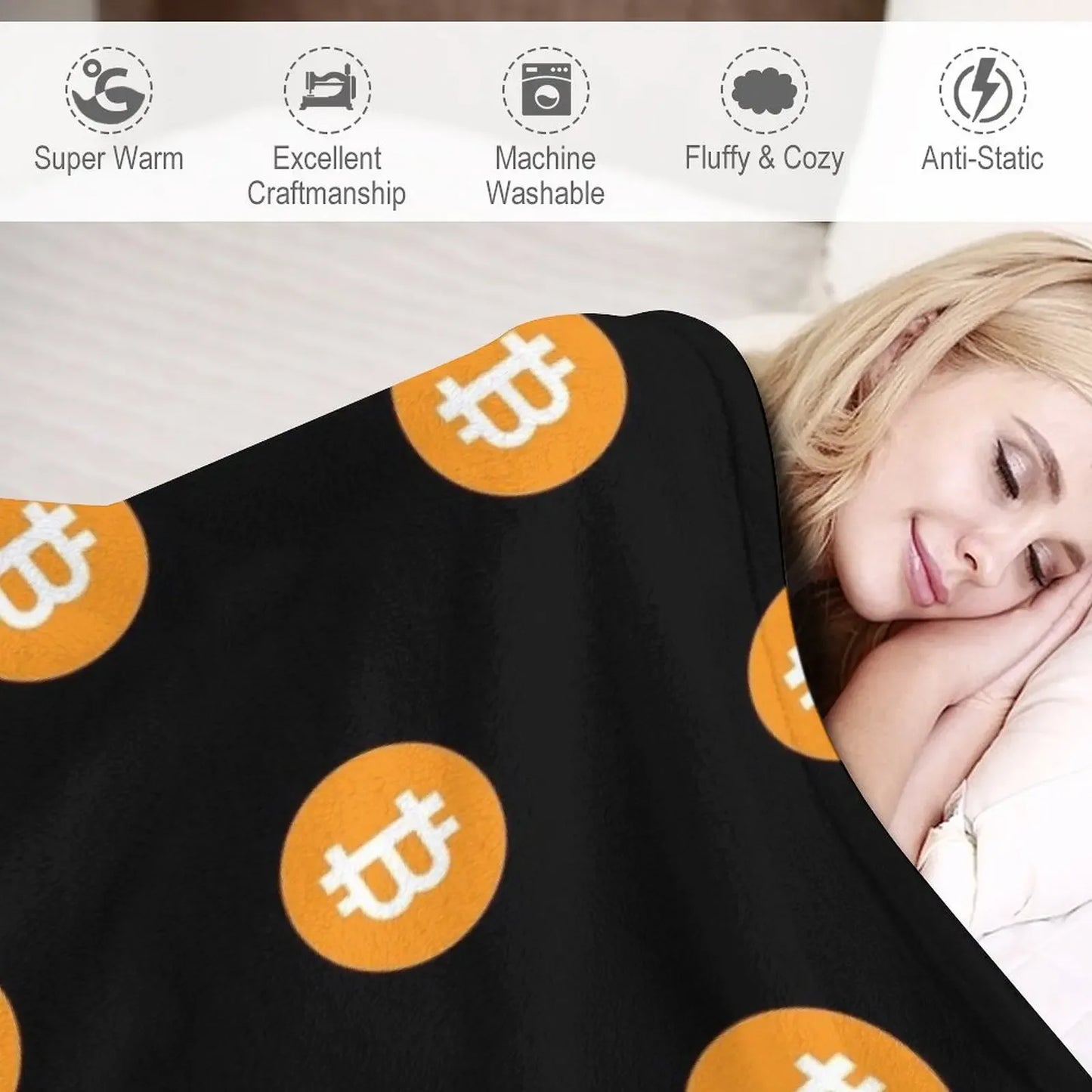 Bitcoin BTC Classic Cryptocurrency Logo Throw Blanket Plaid Weighted