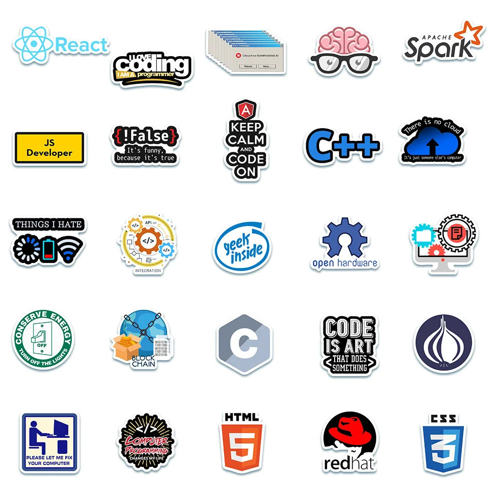 50pcs Programming Stickers Geek Python Java Internet php Docker Html