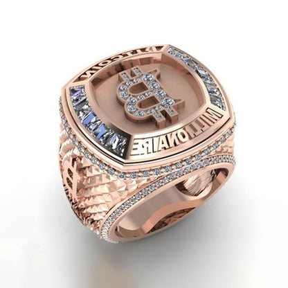 Men Women Luxury Bitcoin Commemorative Ring Creative Metal Punk Hip
