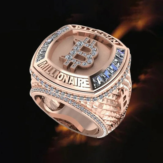 Men Women Luxury Bitcoin Commemorative Ring Creative Metal Punk Hip