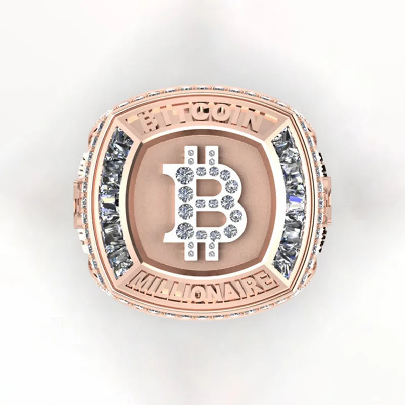 Men Women Luxury Bitcoin Commemorative Ring Creative Metal Punk Hip
