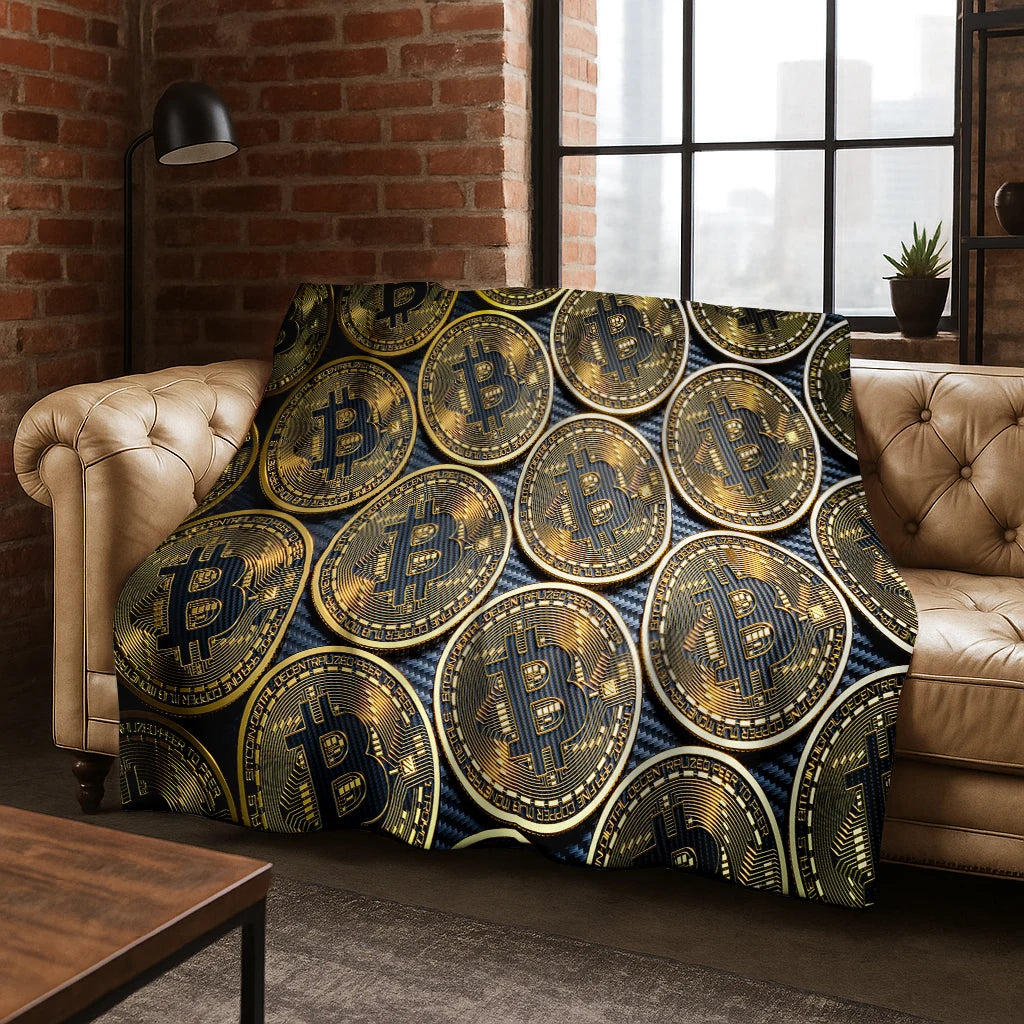 3D HD Bitcoin Money Pattern Flannel Blanket Soft Warm Blanket for Home