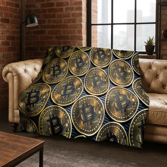 3D HD Bitcoin Money Pattern Flannel Blanket Soft Warm Blanket for Home