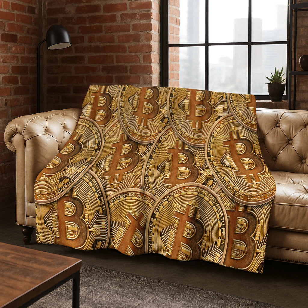 3D HD Bitcoin Money Pattern Flannel Blanket Soft Warm Blanket for Home