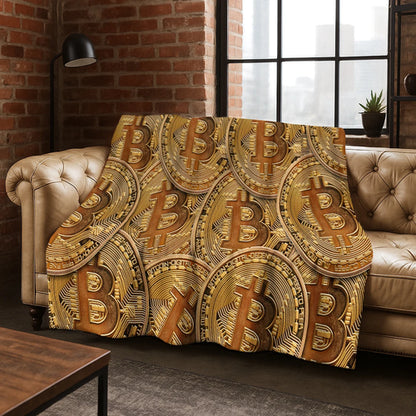 3D HD Bitcoin Money Pattern Flannel Blanket Soft Warm Blanket for Home