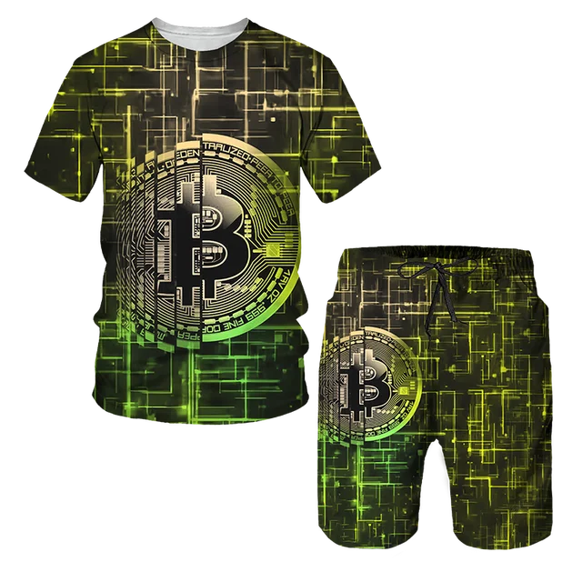 3D Bitcoin Printed T-shirt for Summer, Fashionable Street, Multi