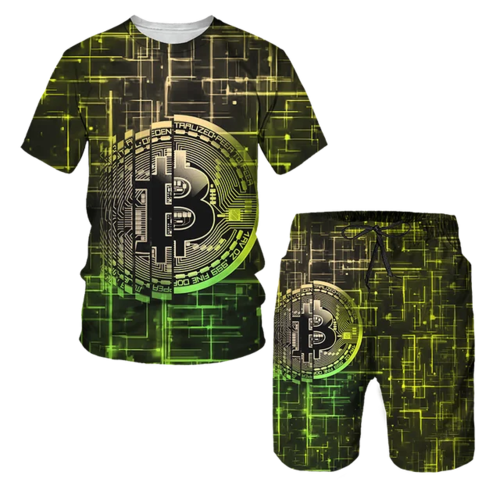 3D Bitcoin Printed T-shirt for Summer, Fashionable Street, Multi