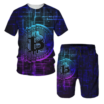 3D Bitcoin Printed T-shirt for Summer, Fashionable Street, Multi