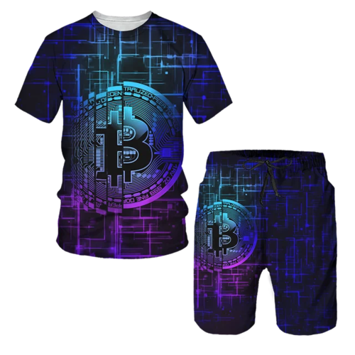 3D Bitcoin Printed T-shirt for Summer, Fashionable Street, Multi