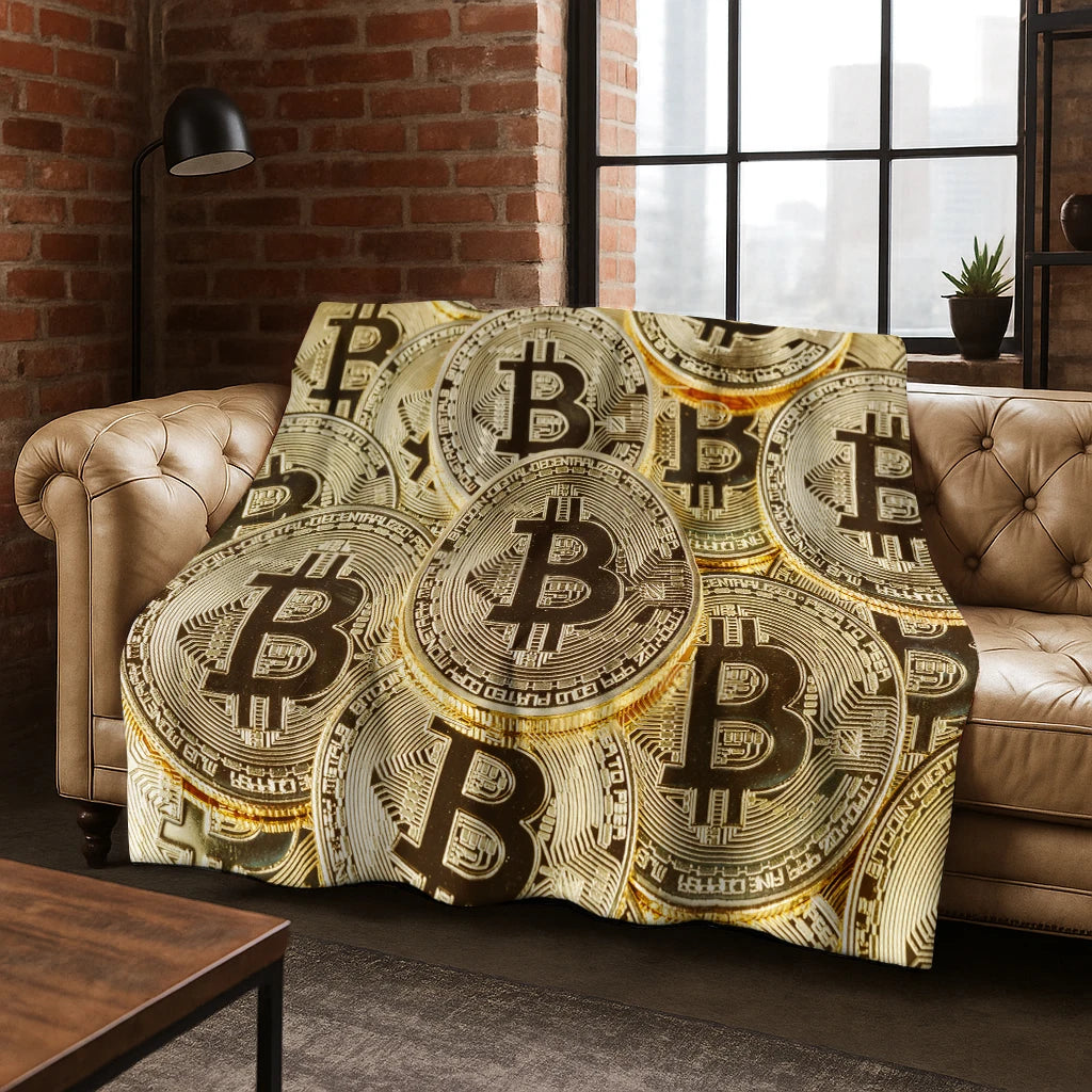 3D HD Bitcoin Money Pattern Flannel Blanket Soft Warm Blanket for Home