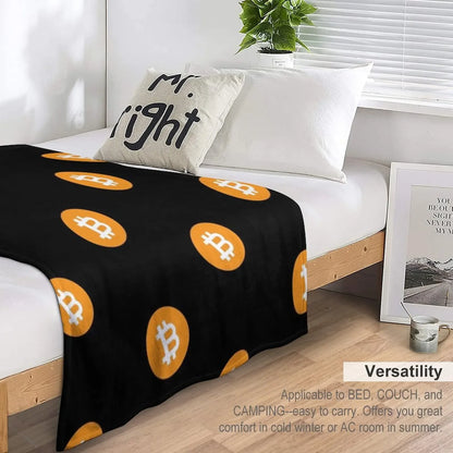 Bitcoin BTC Classic Cryptocurrency Logo Throw Blanket Plaid Weighted