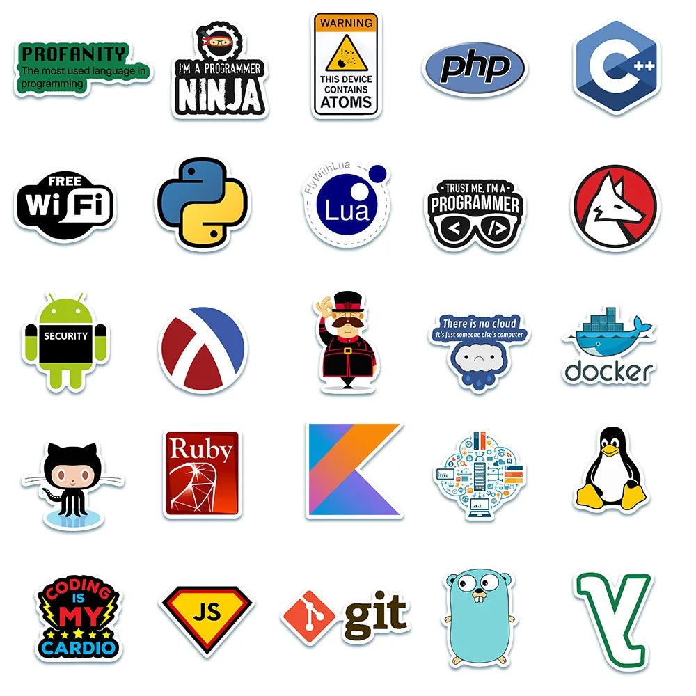 50pcs Programming Stickers Geek Python Java Internet php Docker Html