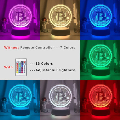 Acrylic Led Night Light Bitcoin for Room Decorative Nightlight Touch
