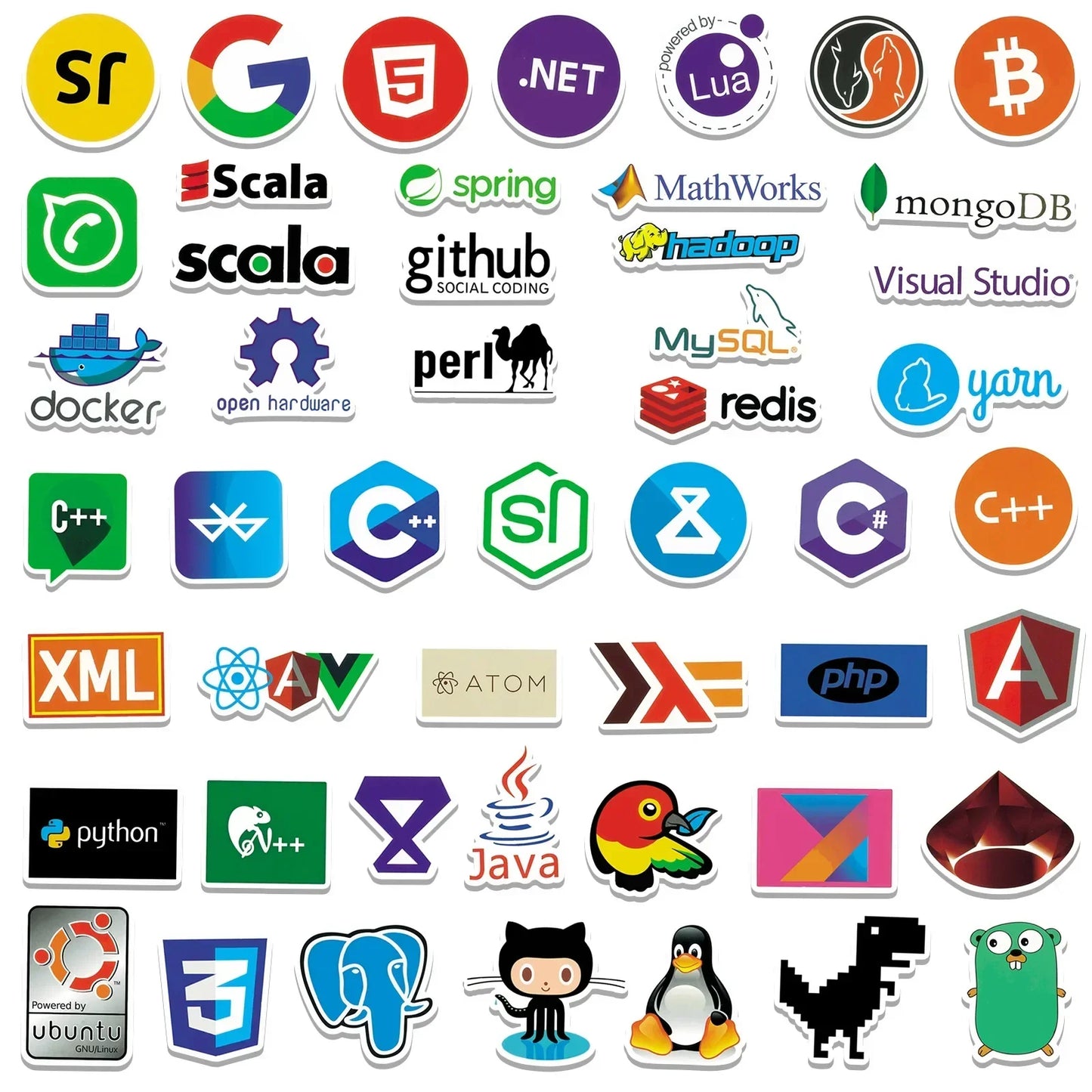 50pcs Cool Internet Programming Stickers Java php Docker Geek Html