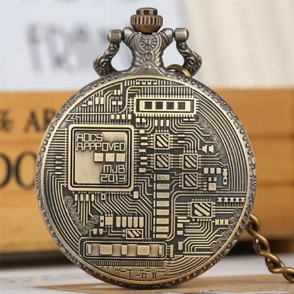 Antique Bronze Bitcoin Pattern Quartz Pocket Watch Exquisite Engraving