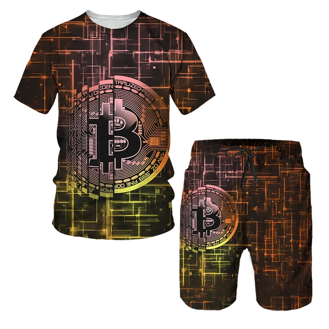 3D Bitcoin Printed T-shirt for Summer, Fashionable Street, Multi