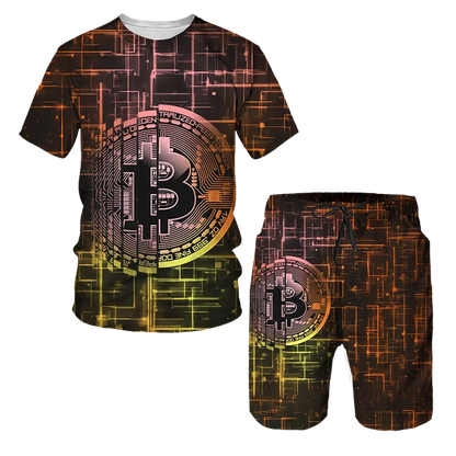 3D Bitcoin Printed T-shirt for Summer, Fashionable Street, Multi