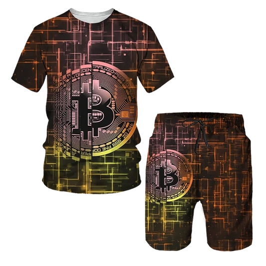 3D Bitcoin Printed T-shirt for Summer, Fashionable Street, Multi