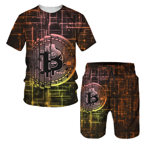 3D Bitcoin Printed T-shirt for Summer, Fashionable Street, Multi