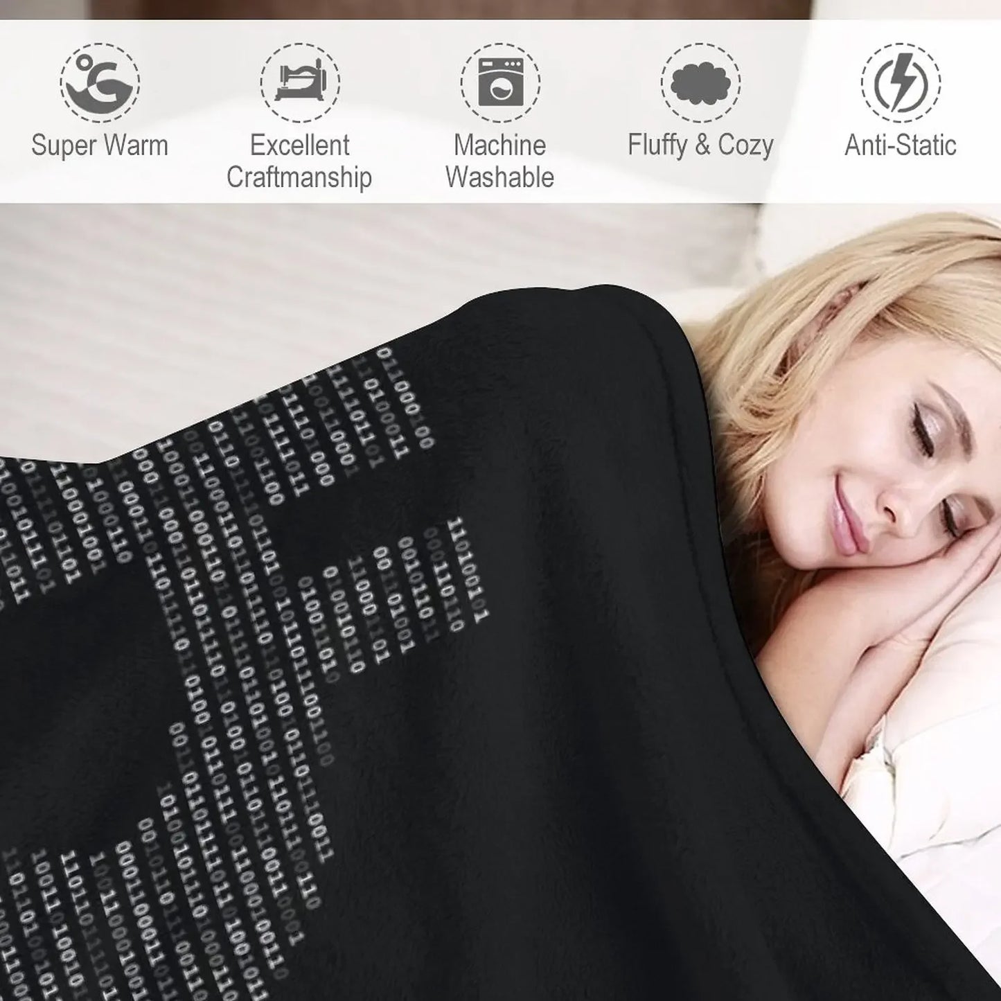 Bitcoin Binary Black Throw Blanket Soft Blanket Quilt Blanket Single