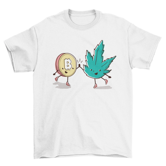 Bitcoin Crypto with Happy Hemp leaf T-shirt