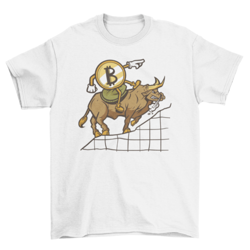 Bitcoin cartoon riding bull t-shirt